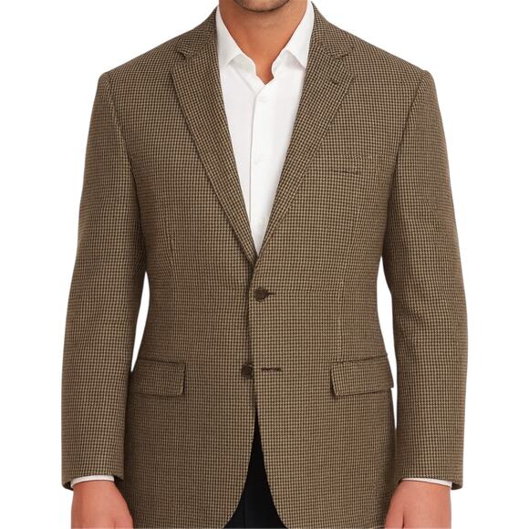 Burberry Bond Street Suit Jacket Houndstooth Notch Lapel Formal Wool Silk Tan 50 - Picture 1 of 5